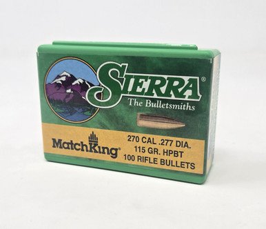 Sierra 270 Cal (.277 Dia) Reloading Bullets SRAA1815 Matchking 115 Grain Hollow Point Boat Tail 100 Pieces