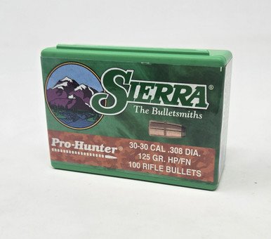 Sierra 30 Cal/30-30 Win (.308 Dia) Reloading Bullets Pro Hunter SRAA2020 125 Grain Flat Nose Jacketed Hollow Point 100 Pieces