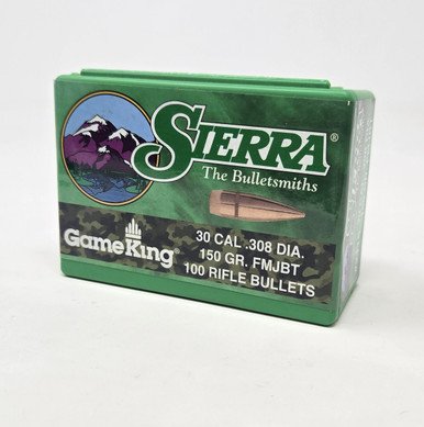 Sierra 30 Cal/7.62mm (.308 Dia) Reloading Bullets Gameking SRAA2115 150 Grain Full Metal Jacket Boat Tail 100 Pieces