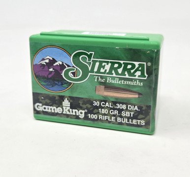 Sierra 30 Cal (.308 Dia) Reloading Bullets Gameking SRAA2160 180 Grain Boat Tail Spitzer Soft Point 100 Pieces