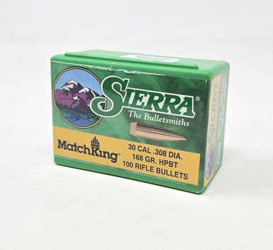 Sierra 30 Cal/7.62mm (.308 Dia) Reloading Bullets Matchking SRAA2200 168 Grain Hollow Point Boat Tail 100 Pieces