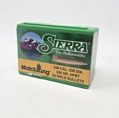 Sierra 338 Cal (.338 Dia) Reloading Bullets Matchking SRAA2650 250 Grain Hollow Point Boat Tail 50 Pieces