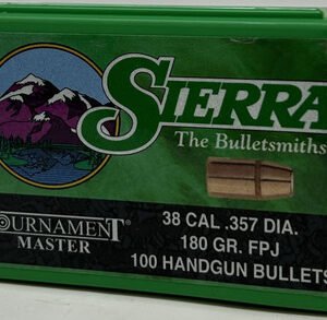 Sierra 38 Cal (.357 Dia) Reloading Bullets Tournament Master SRAA8370 180 Grain Full Metal Jacket 100 Pieces