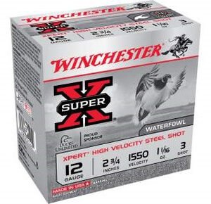 Winchester 12 Gauge Xpert High Velocity Ammunition WEX123 2-3/4" 1-1/16 oz #3 Non-Toxic Steel Shot 25 rounds