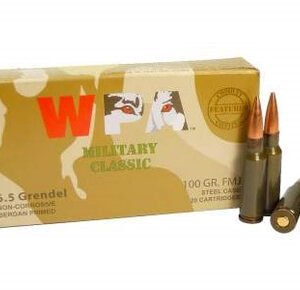 Wolf 6.5 Grendel Ammunition Military Classic WPA65GRENFMJ 100 Grain Full Metal Jacket 20 Rounds