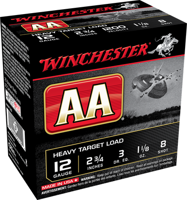 Winchester 12 Gauge Ammunition AAM128 Heavy Target Load 2-3/4" 1-1/8 oz #8 Shot 1200fps CASE 250 rounds