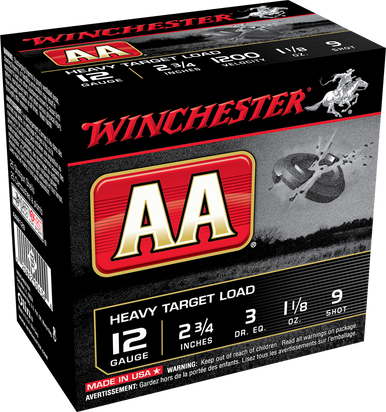 Winchester 12 Gauge Ammunition AAM129 Heavy Target Load 2-3/4" 1-1/8 oz #9 Shot 1200fps CASE 250 rounds