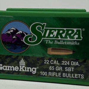 Sierra 22 Cal (.224 Dia) Reloading Bullets Gameking SRAA1395 65 Grain Boat Tail Spitzer Soft Point 100 Pieces