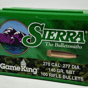 Sierra 270 Cal (.277 Dia) Reloading Bullets Gameking SRAA1845 140 Grain Boat Tail Spitzer Soft Point 100 Pieces