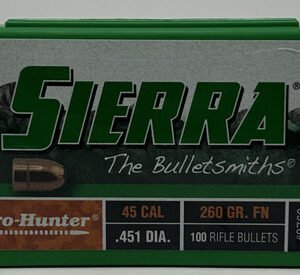 Sierra 45 Cal (.451 Dia) Reloading Bullets Pro Hunter SRAA8760 260 Grain Flat Nose 100 Pieces