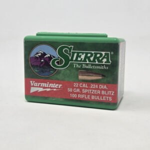 Sierra 22 Cal (.224 Dia) Reloading Bullets Blitz Varminter SRAA1340 50 Grain Flat Base Spitzer Soft Point 100 Pieces