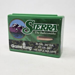 Sierra 25 Cal (.257 Dia) Reloading Bullets Gameking SRAA1630 117 Grain Boat Tail Spitzer Soft Point 100 Pieces