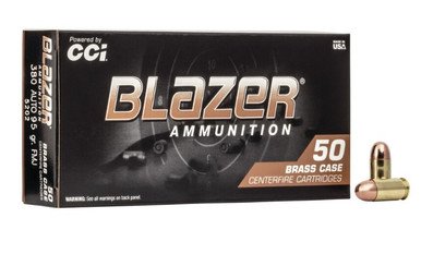 CCI Blazer Brass 380 Auto Ammunition 5202 95 Grain Full Metal Jacket 50 Rounds