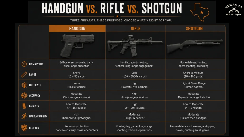 Handgun vs. Rifle vs. Shotgun