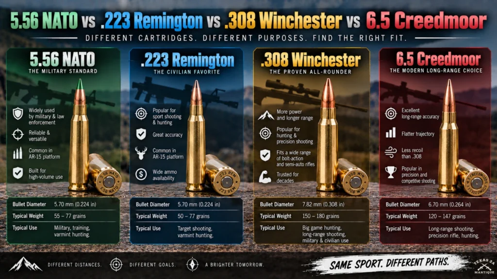 5.56 NATO vs .223 Remington vs .308 Winchester vs 6.5 Creedmoor
